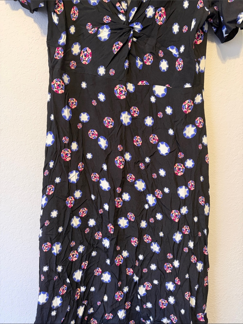 Nicole Miller Black Midi Dress with Red and White Floral Print - Picture 3 of 8
